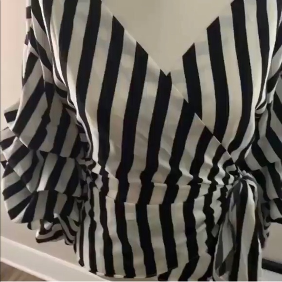 Black/White Side Wrap Blouse - Picture 3 of 3